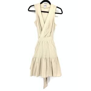 Christian Lacroix Sleeveless Wrap Dress Womens Size XS Beige Linen Blend